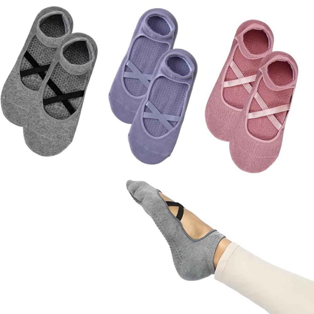 Set of 3 Yoga Pilates Socks with Grippers Non Slip one size NEW